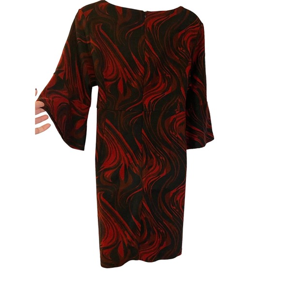 Midnight Velvet Textured Bell Sleeve Office Church Party Knee Length Red Dress - Picture 8 of 12